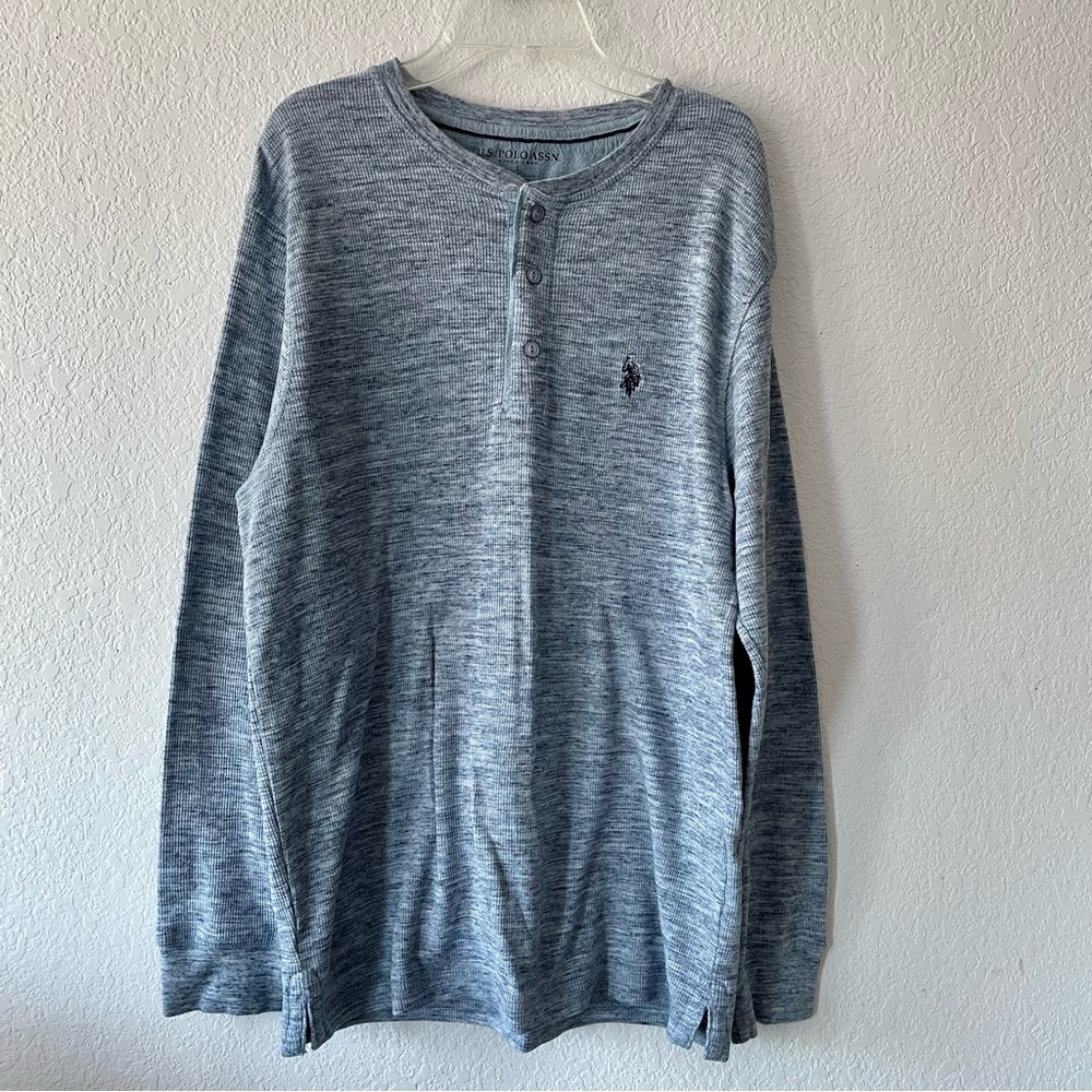 U.S Polo Assn. Men's Long Sleeve Henley Crewneck Sweater Blue Gray Men's Size L